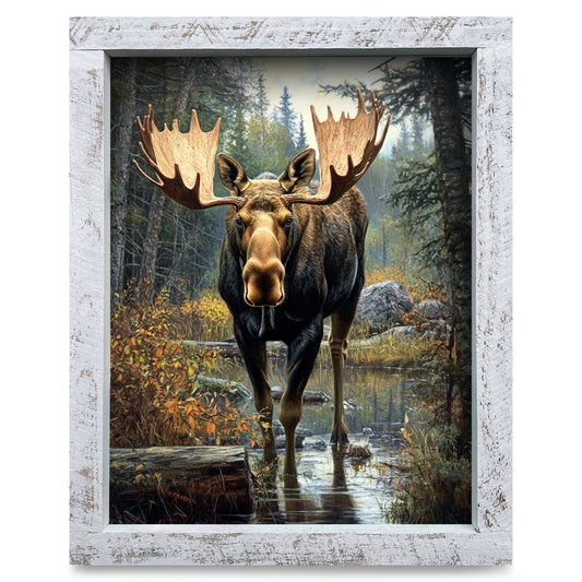 Creekside Moose | Real Wood Framed Wall Art Print