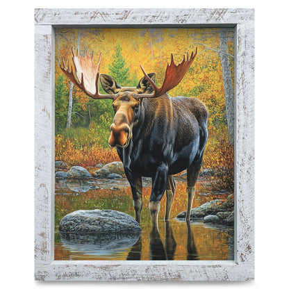 Autumn Pond Moose | Real Wood Framed Wall Art Print