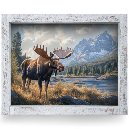 Western Moose | Real Wood Framed Wall Art Print