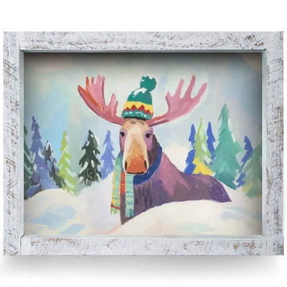 The Cutest Moose | Real Wood Framed Wall Art Print | Horizontal