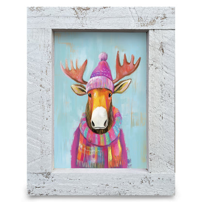 Cute Cute Moose | Real Wood Framed Wall Art Print