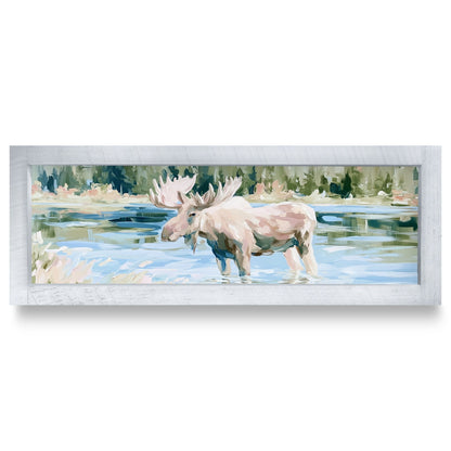 Moose In The Shallows | Real Wood Framed Wall Art Print | Skinny