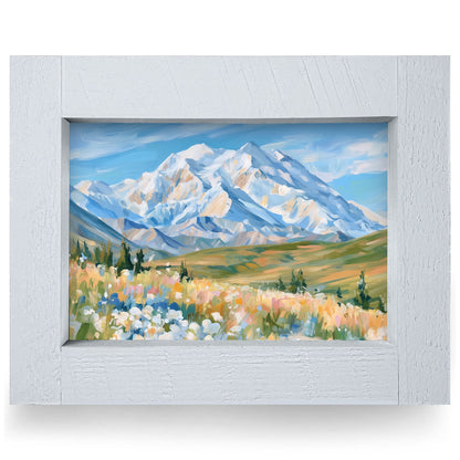 Snowcapped Mountain Meadow | Real Wood Framed Wall Art Print