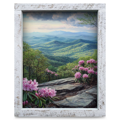 Blue Ridge Hydrangea Hideout  | Real Wood Framed Wall Art Print