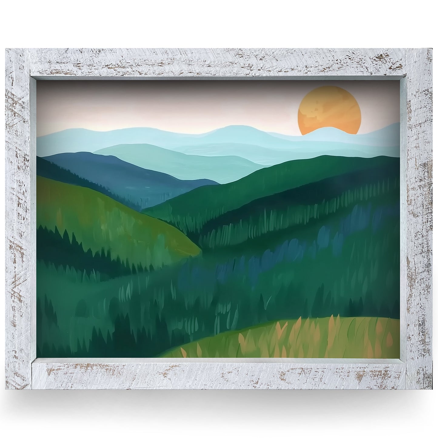 Green Mountains | Real Wood Framed Wall Art Print | Horizontal