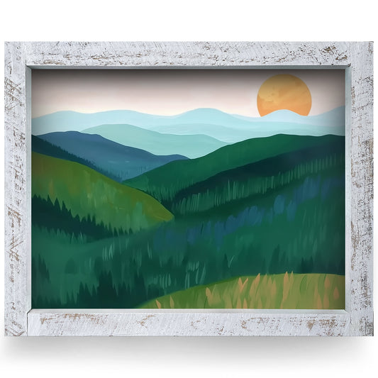 Green Mountains | Real Wood Framed Wall Art Print | Horizontal