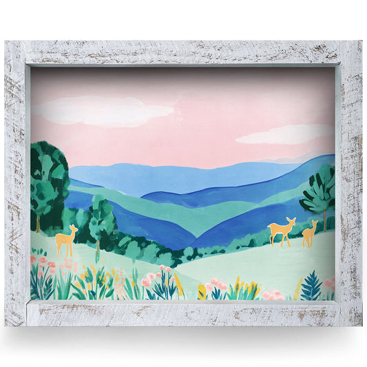 Pastel Mountain Morning | Real Wood Framed Wall Art Print | Horizontal