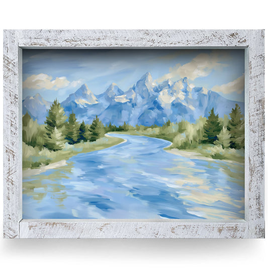 Grand Teton River | Real Wood Framed Wall Art Print