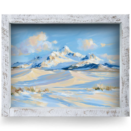 Snowy Peaks Sand Dunes | Real Wood Framed Wall Art Print