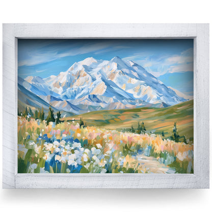 Snowcapped Mountain Meadow | Real Wood Framed Wall Art Print