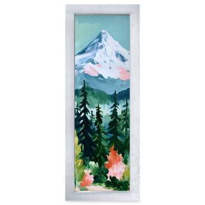 Snowy Peak And Pines | Real Wood Framed Wall Art Print | Skinny