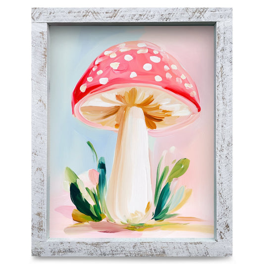 Cheerful Red Toadstool | Real Wood Framed Wall Art Print