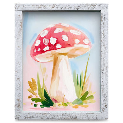 Whimsical Red Mushroom | Real Wood Framed Wall Art Print