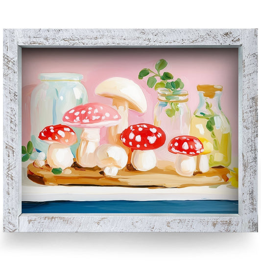 Cottage Mushroom Still Life | Real Wood Framed Wall Art Print