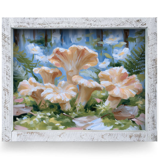 Golden Chanterelle Cluster | Real Wood Framed Wall Art Print