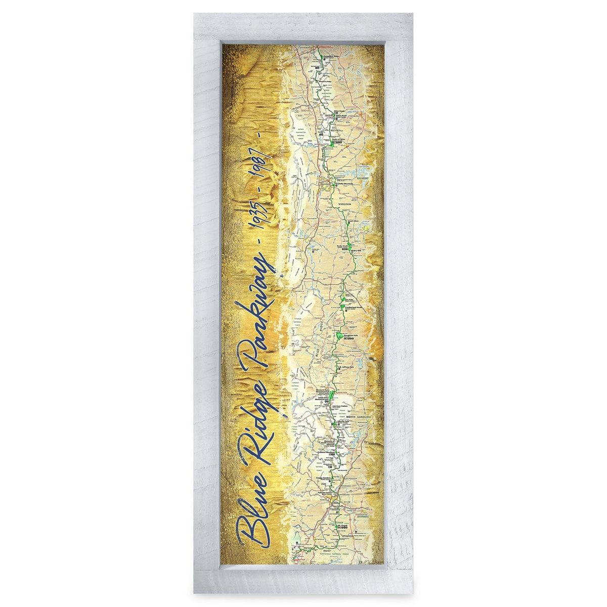 Blue Ridge Parkway Golden Map | Real Wood Framed Wall Art Print