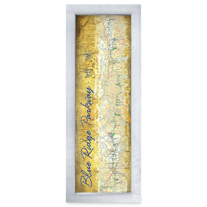 Blue Ridge Parkway Golden Map | Real Wood Framed Wall Art Print