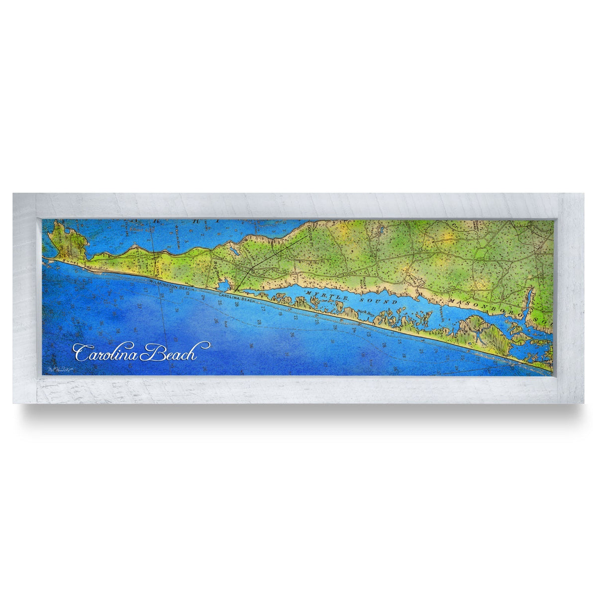 Carolina Beach, North Carolina Map | Real Wood Framed Wall Art Print