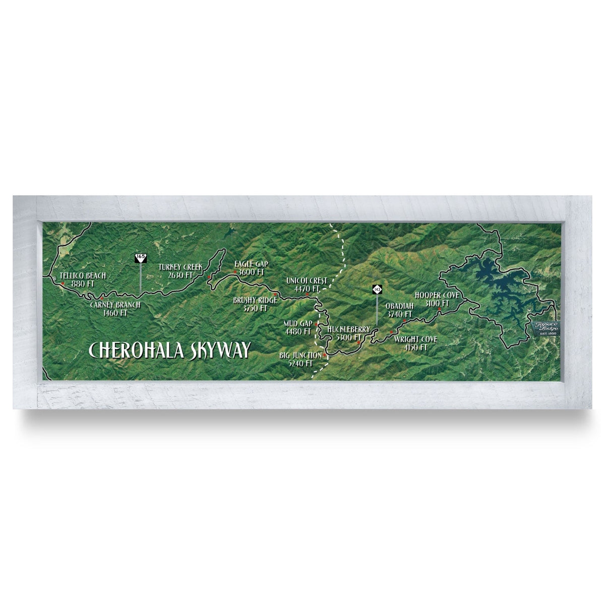 Cherohala Skyway, North Carolina Map | Real Wood Framed Wall Art Print