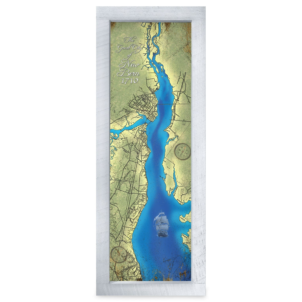 New Bern, North Carolina Map | Real Wood Framed Wall Art Print