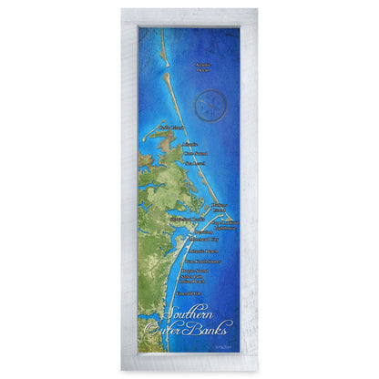 Southern Outer Banks, North Carolina Map | Real Wood Framed Wall Art Print