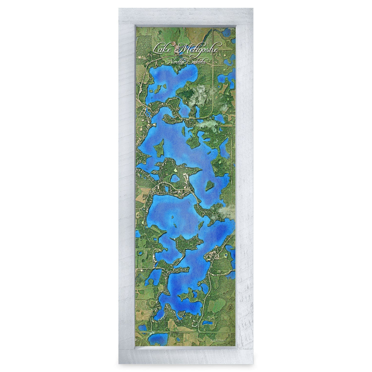 Metigoshe Lake, North Dakota Map | Real Wood Framed Wall Art Print