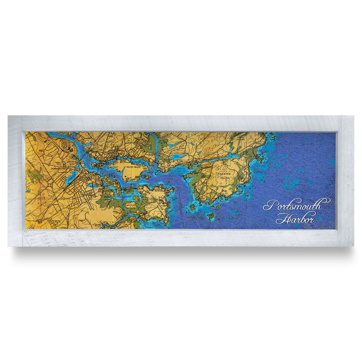 Portsmouth Harbor, New Hampshire Map | Real Wood Framed Wall Art Print