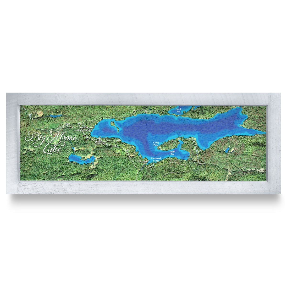 Big Moose Lake, New York Map | Real Wood Framed Wall Art Print