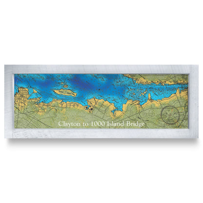 Clayton to Thousand Islands Bridge, New York Map | Real Wood Framed Wall Art Print