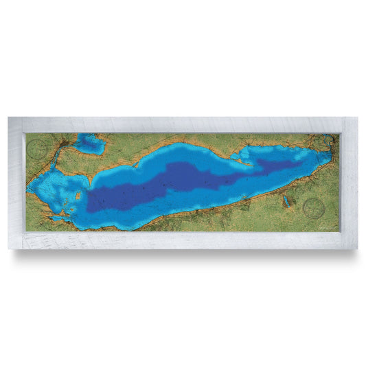 Lake Erie Map | Real Wood Framed Wall Art Print