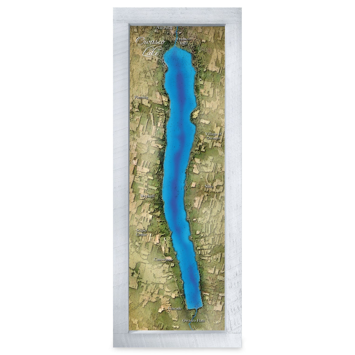 Owasco Lake, New York Map | Real Wood Framed Wall Art Print