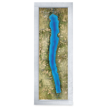 Owasco Lake, New York Map | Real Wood Framed Wall Art Print