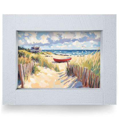 Red Rowboat Escape | Real Wood Framed Wall Art Print | Horizontal