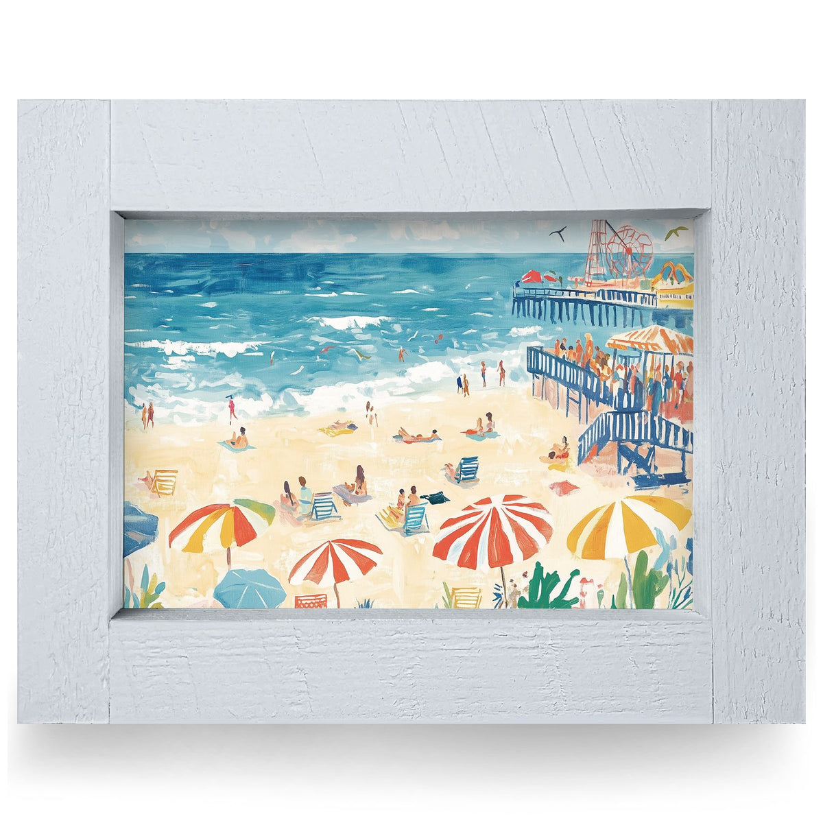 Bustling Beach Boardwalk | Real Wood Framed Wall Art Print | Horizontal