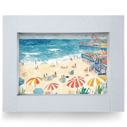 Bustling Beach Boardwalk | Real Wood Framed Wall Art Print | Horizontal