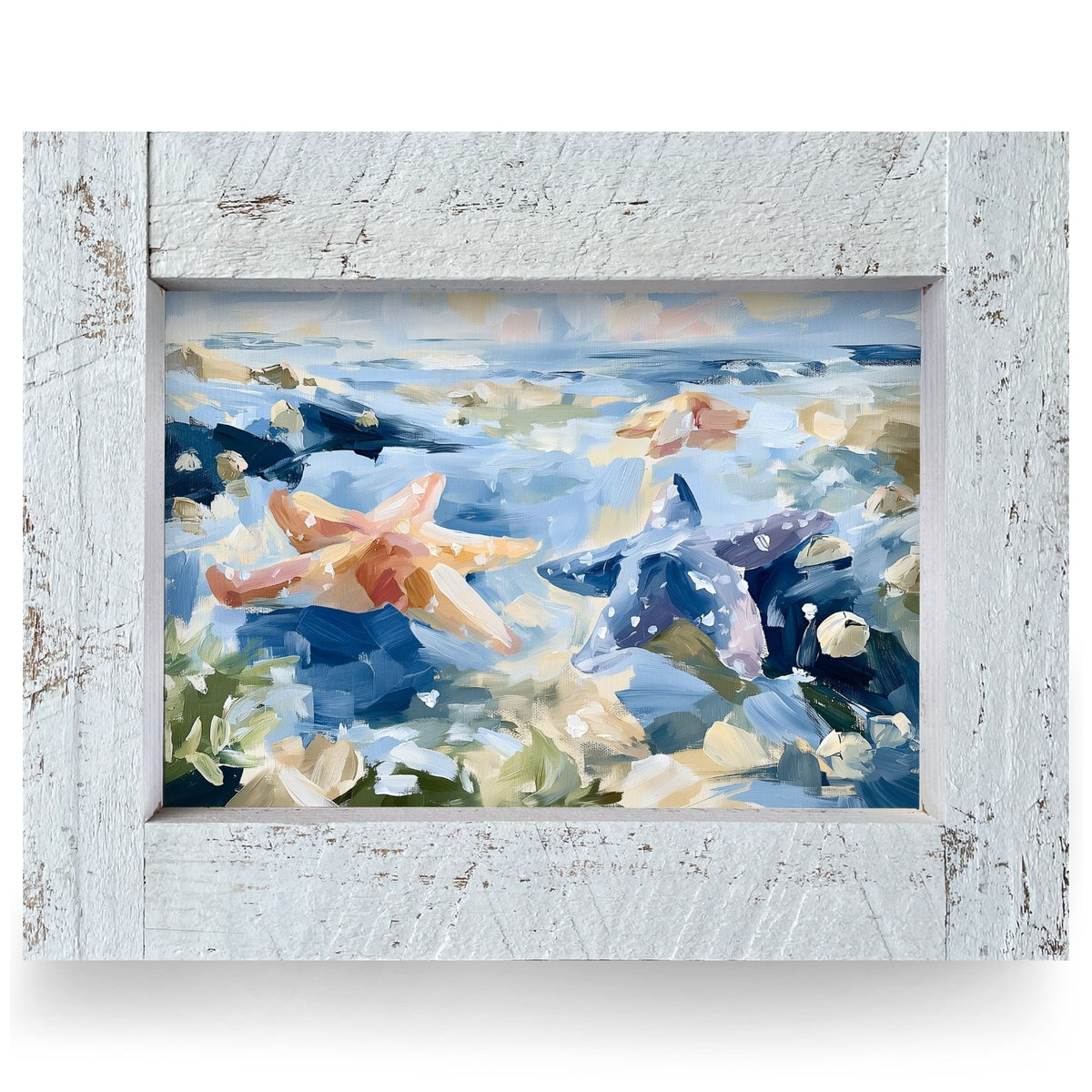 Tidal Starfish Pair | Real Wood Framed Wall Art Print