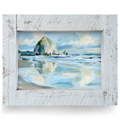 Haystack Rock Reflections | Real Wood Framed Wall Art Print