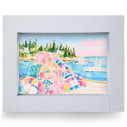 Lobster Traps by the Pines | Real Wood Framed Wall Art Print