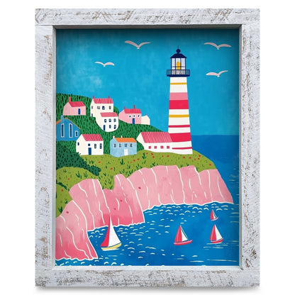 Cute Pink Coastal Cliffs | Real Wood Framed Wall Art Print