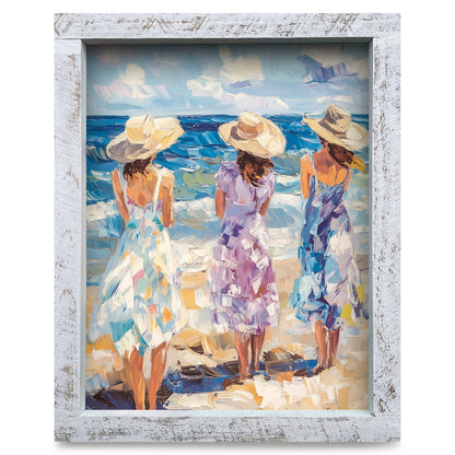 Sisters By The Sea | Real Wood Framed Wall Art Print