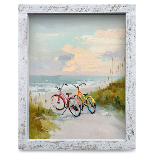 Beach Bicycles | Real Wood Framed Wall Art Print