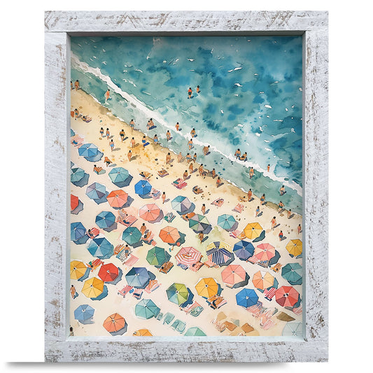 Beach Day Umbrellas | Real Wood Framed Wall Art Print