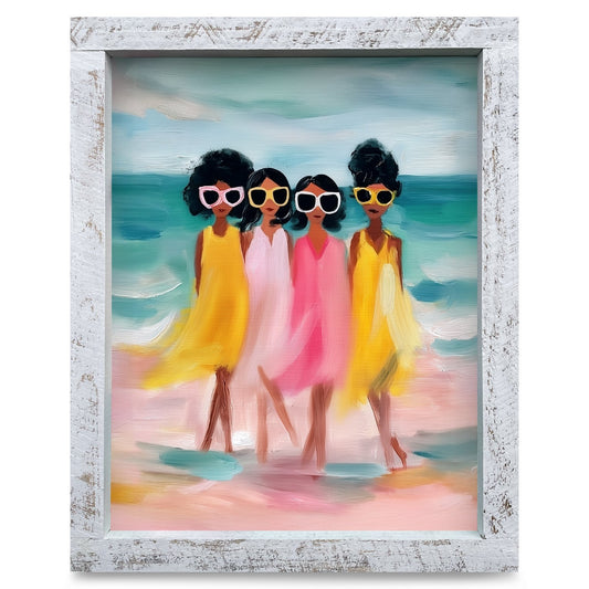 Sunny Beach Besties | Real Wood Framed Wall Art Print