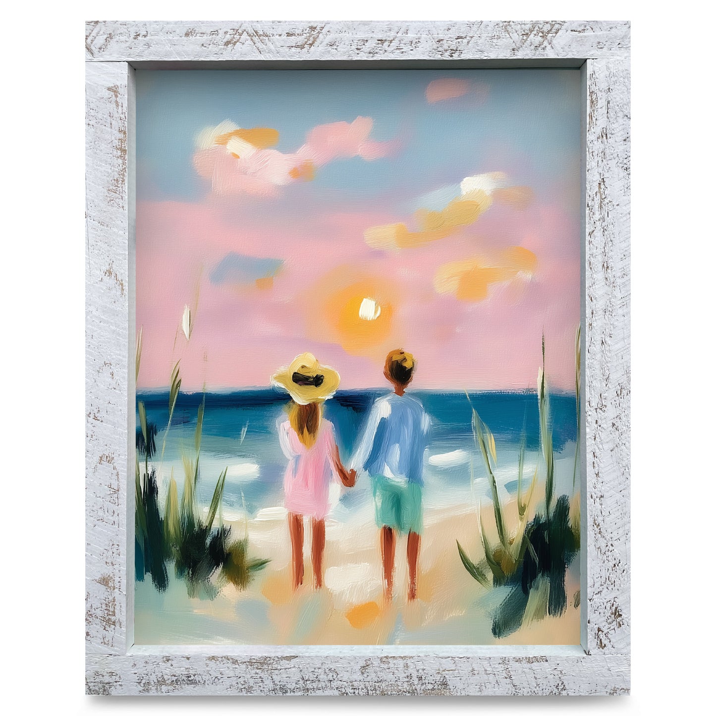 Coastal Sunset Siblings | Real Wood Framed Wall Art Print