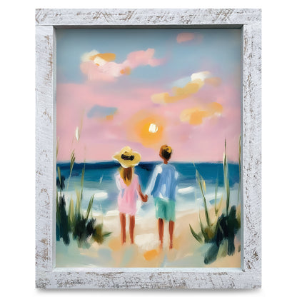 Coastal Sunset Siblings | Real Wood Framed Wall Art Print