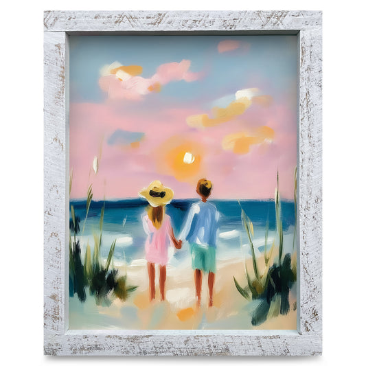 Coastal Sunset Siblings | Real Wood Framed Wall Art Print