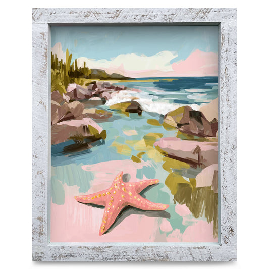 Pink Starfish Cove | Real Wood Framed Wall Art Print
