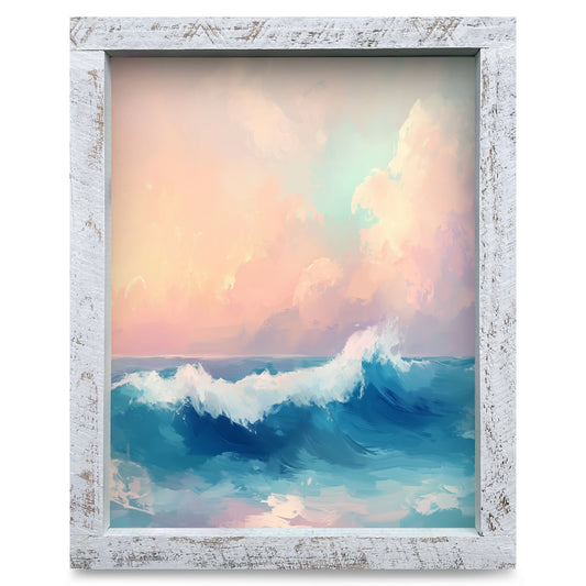 Pastel Sunset Wave | Real Wood Framed Wall Art Print