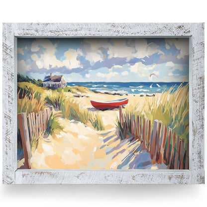 Red Rowboat Escape | Real Wood Framed Wall Art Print | Horizontal