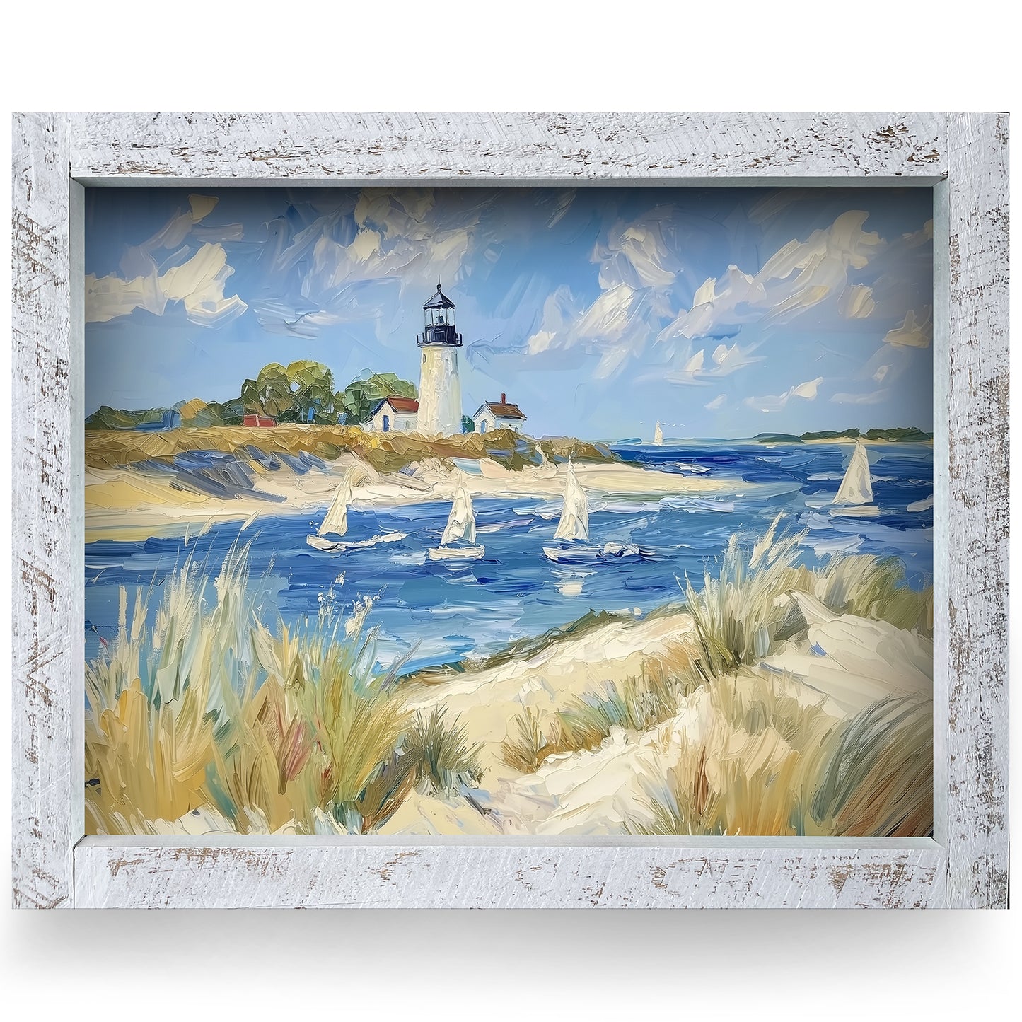 Beacon By The Bay | Real Wood Framed Wall Art Print | Horizontal